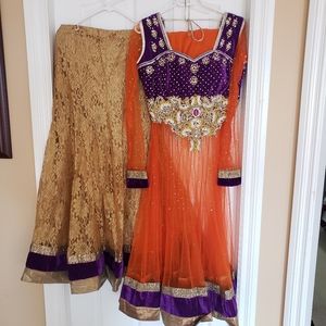 LIKE NEW Orange Purple Lengha - $225